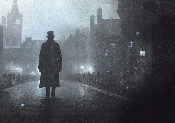 Dark silhouette of a man in the snow with Big Ben behind him