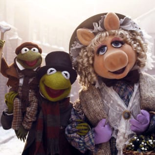 Muppet puppets dressed like Christmas Carol characters