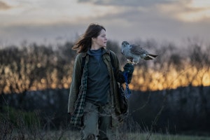 Woman holding hawk