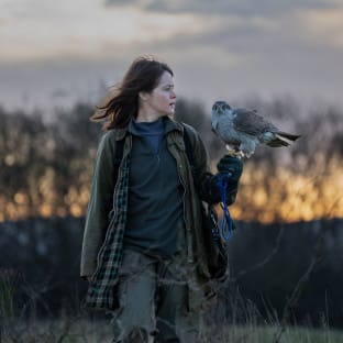 Woman holding hawk